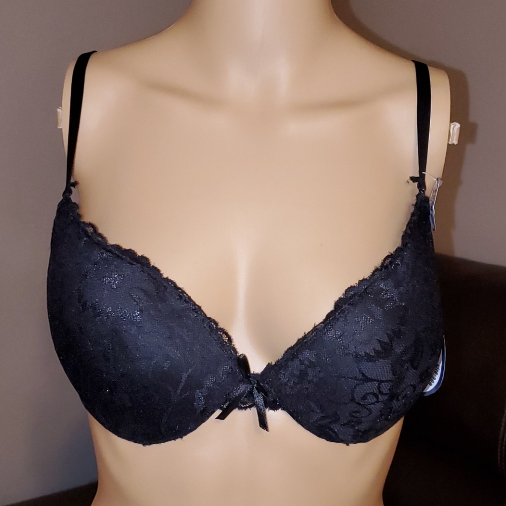 NWT Inteco Intimates black lace push up bra 36 D